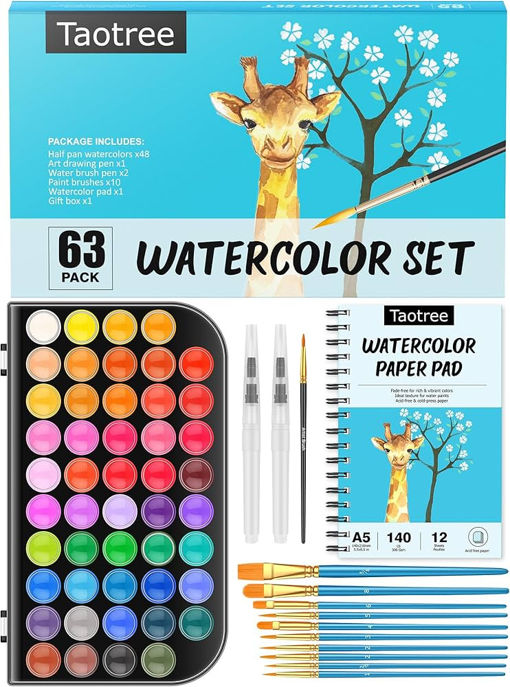 Watercolor Paint Set, 48 Colors Watercolors Kit Water Colors with 10 Paint Brushes, Brush Pens, P... | Amazon (US)