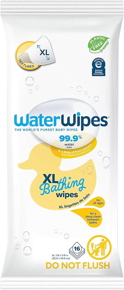 WaterWipes Plastic-Free XL Bathing Wipes for Toddlers & Babies, 99.9% Water Based Wipes, Unscente... | Amazon (US)