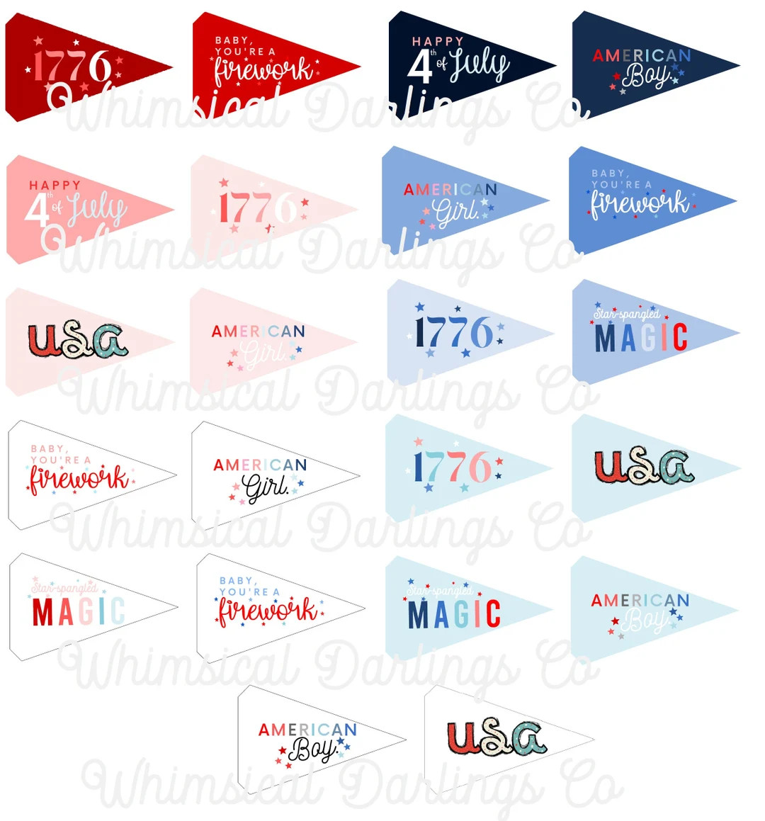 Fourth of July Pennant Flags // July 4th Flag Printables // Fourth of July Flags // USA Flags // ... | Etsy (US)