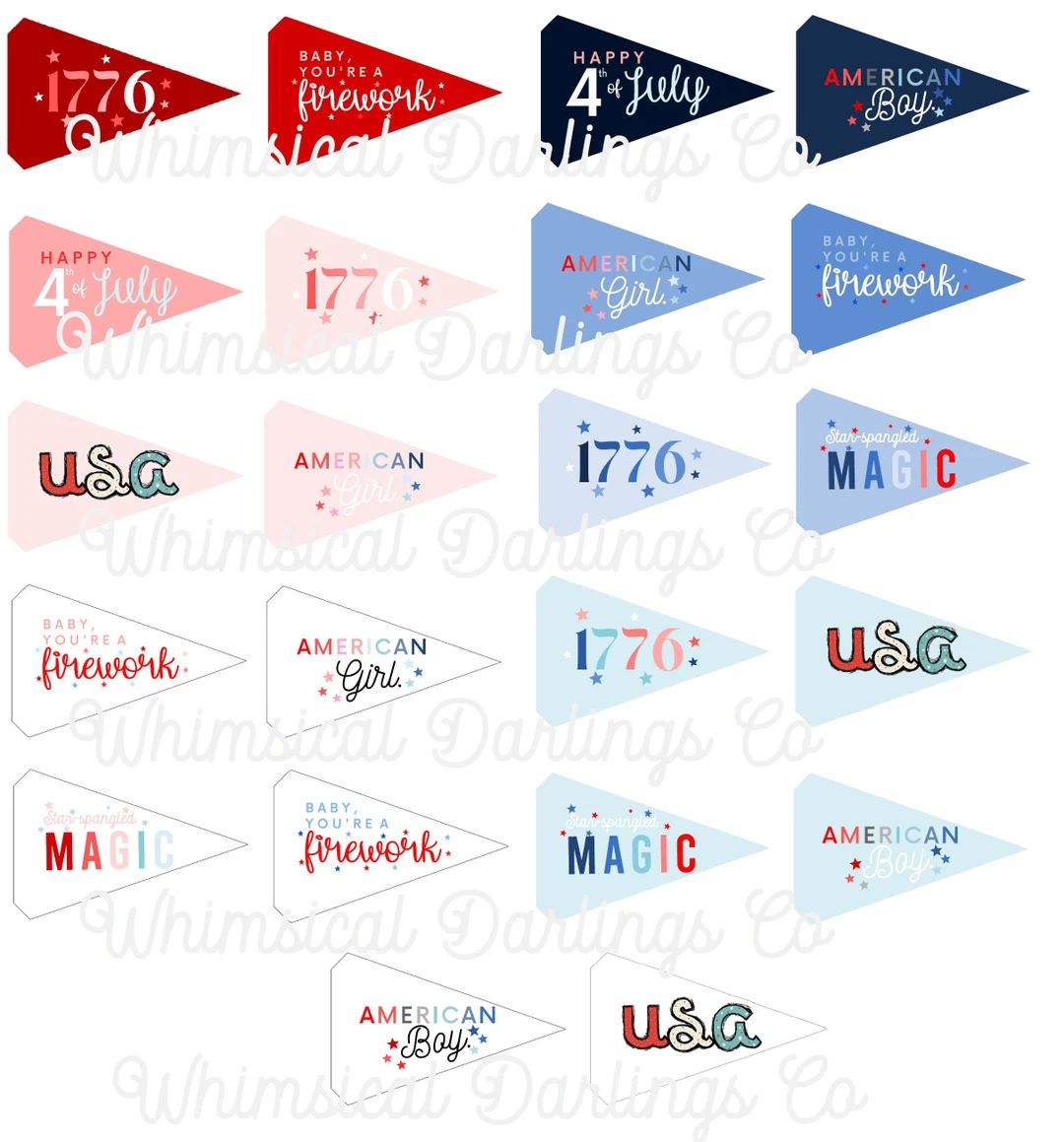 Fourth of July Pennant Flags // July 4th Flag Printables // Fourth of July Flags // USA Flags // ... | Etsy (US)