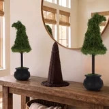 My Texas House Halloween Moss Witch Hat Topiary in Cauldron, Green and Black, 20" | Walmart (US)