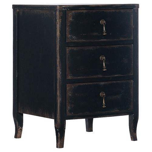 Harley French Country Distressed Black Maple Wood Brass Pull 3 Drawer Nightstand | Kathy Kuo Home