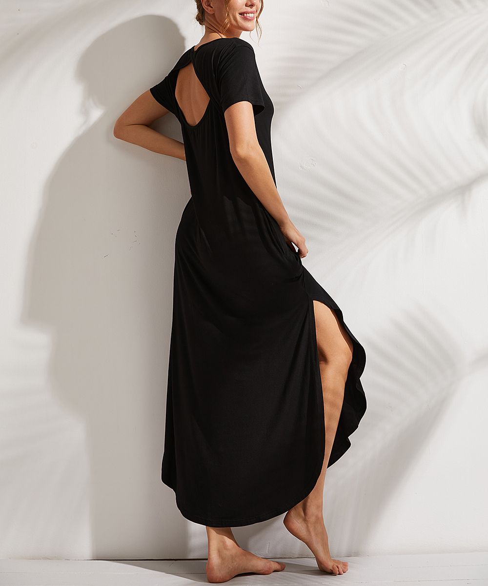 Simple by Suzanne Betro Women's Casual Dresses 101BLACK - Black Pocket Side-Slit Cutout-Back Maxi Dr | Zulily