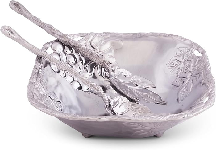 Arthur Court Designs Metal 3-Pc Grape Salad Set Bowl and Server in Grape Pattern Sand Casted in A... | Amazon (US)