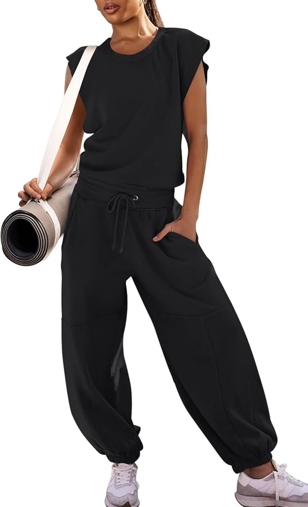 LAMISSCHE Womens Oversized Wide Leg Jumpsuit with Pockets Elastic Waist Workout Onesie Romper Ope... | Amazon (US)