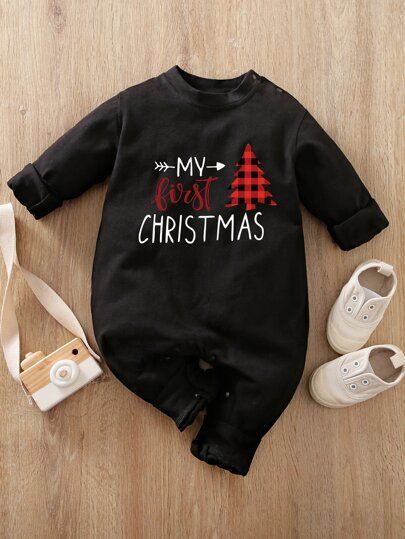 Baby Christmas Tree And Slogan Graphic Jumpsuit | SHEIN