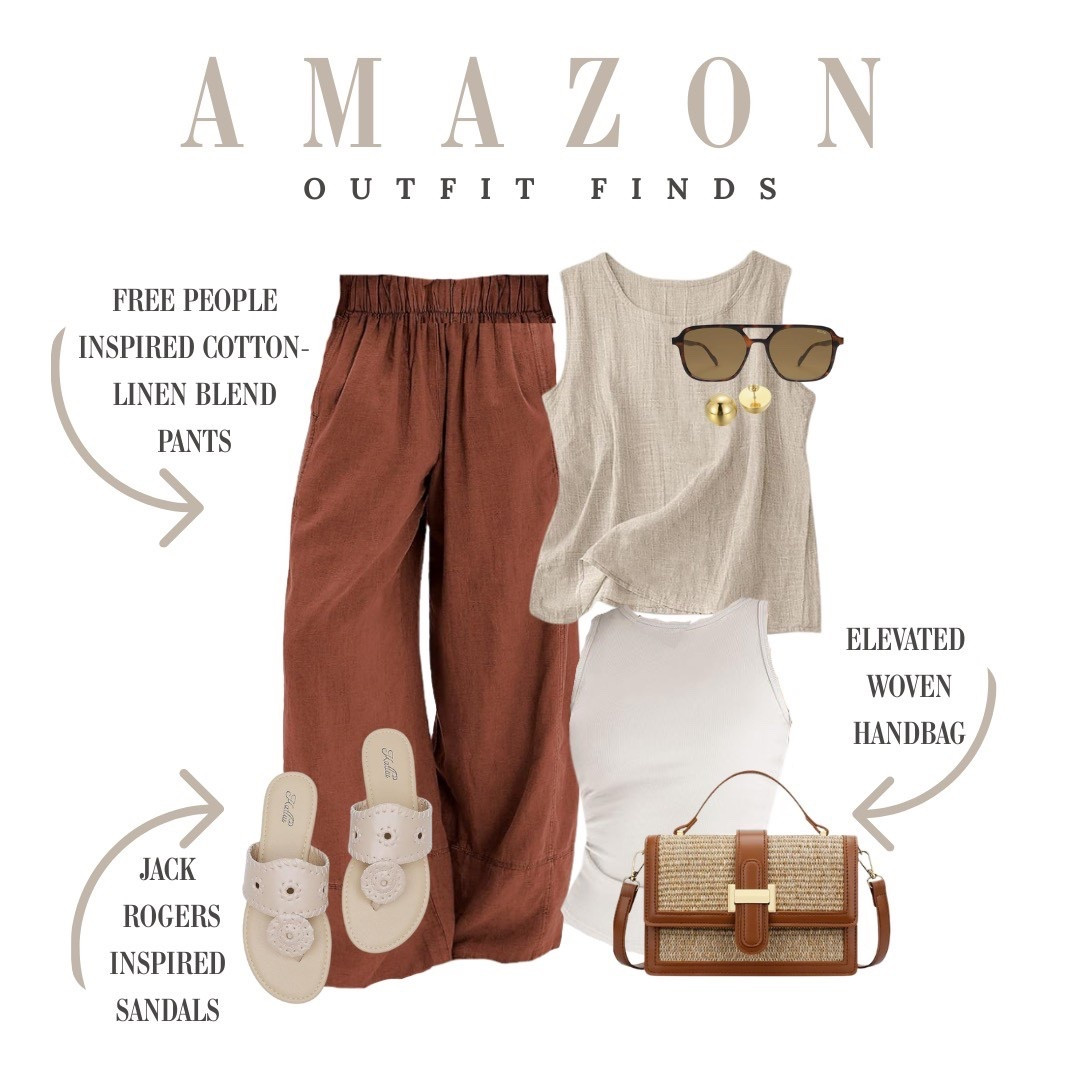 Easy Amazon outfit finds with linen blend pants, comfy sandals, and an elevated woven bag for an effortless spring look. Linking everything from Amazon.

#LTKOver40 #LTKSeasonal #LTKmomlife
