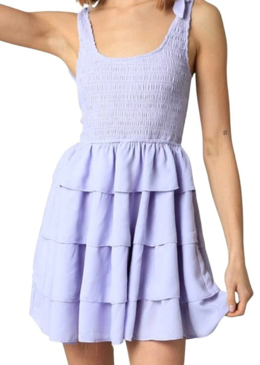 Lavender haze tie shoulder smocked mini dress | Mulberry & King