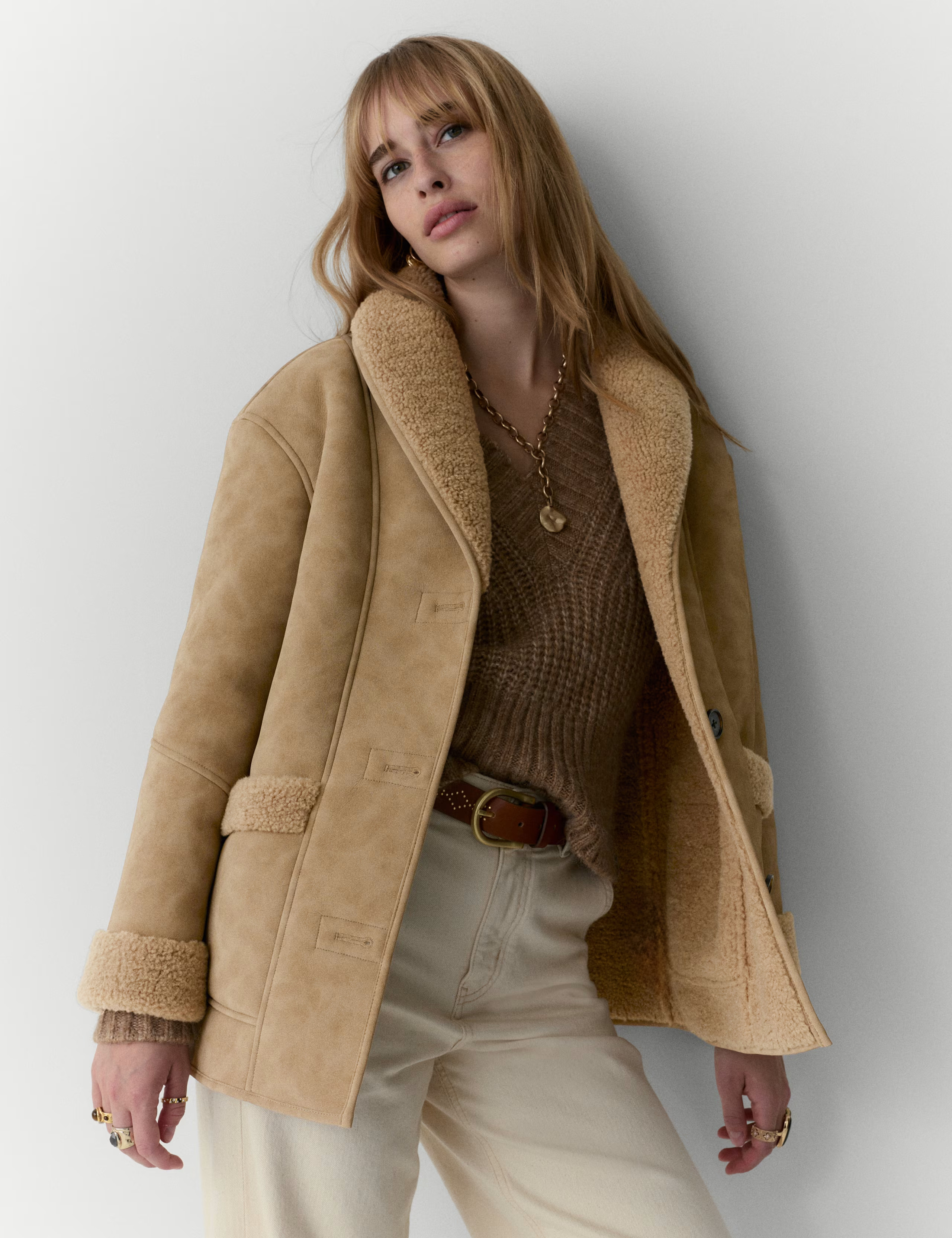 Faux Shearling Button Front Relaxed Jacket | Marks & Spencer (UK)