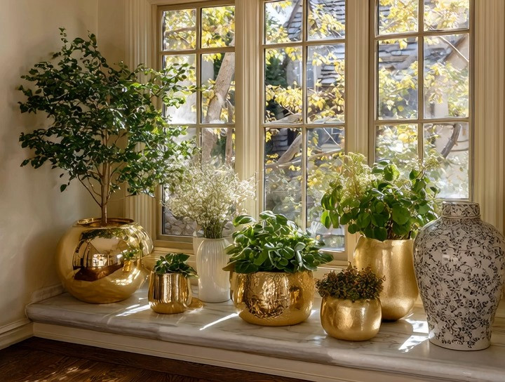 There’s a special kind of magic that happens when nature meets luxury. Gold planters bring a richness that instantly elevates even the simplest greenery, turning a windowsill into a styled moment. The warm metallic glow, the soft natural light, the fresh green leaves — together they create a balance that feels both elegant and alive. This is how you add quiet luxury to your home without overwhelming the space: let the plants stay organic, and let the gold do the shining.

#goldplanters #quietluxurydecor #indoorplantsdecor #luxuryhomes #elevatedgreenery #elegantanddriven 

 #LTKHome