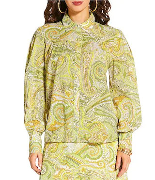 Antonio Melani x Amanda Jones Vaughan Stevie Coordinating Paisley Point Collar Long Sleeve Button... | Dillard's