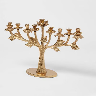 9.5" x 14.5" Floral Menorah Aluminum Candle Holder Gold - Opalhouse™ | Target