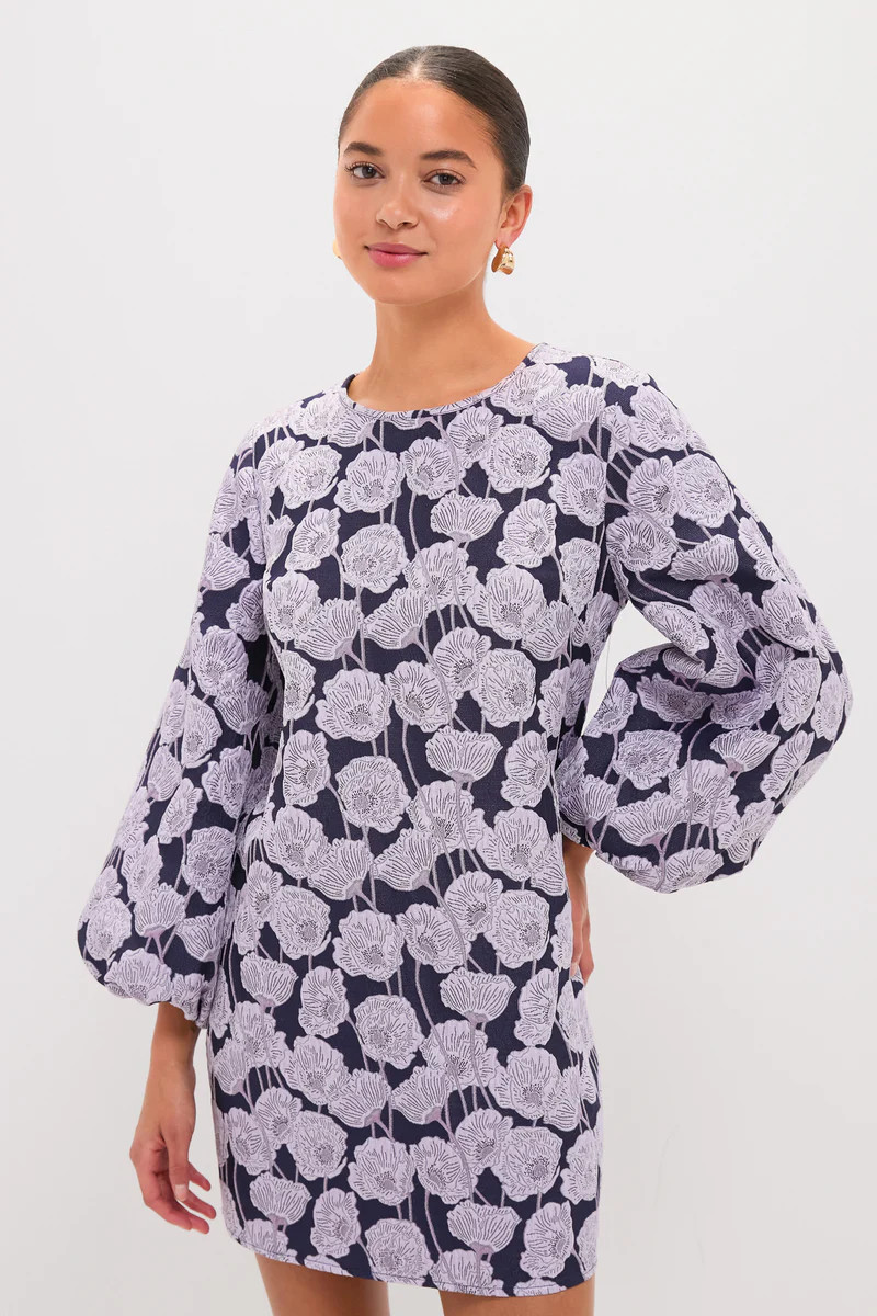 Lilac & Navy Floral Jacquard Janie Mini Dress | Tuckernuck (US)