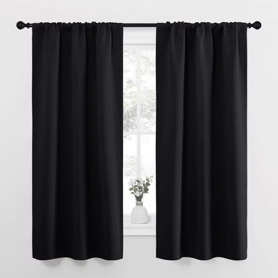 NICETOWN Thermal Insulated Black Blackout Curtains 2 Panels 34"x63" Rod Pocket Noise Reducing Drapes | Target