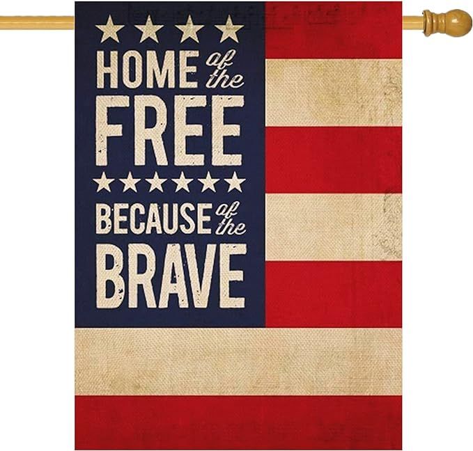 Decorative Home of Free Because of the Brave 4th of July American Patriotic House Flag, USA Memor... | Amazon (US)
