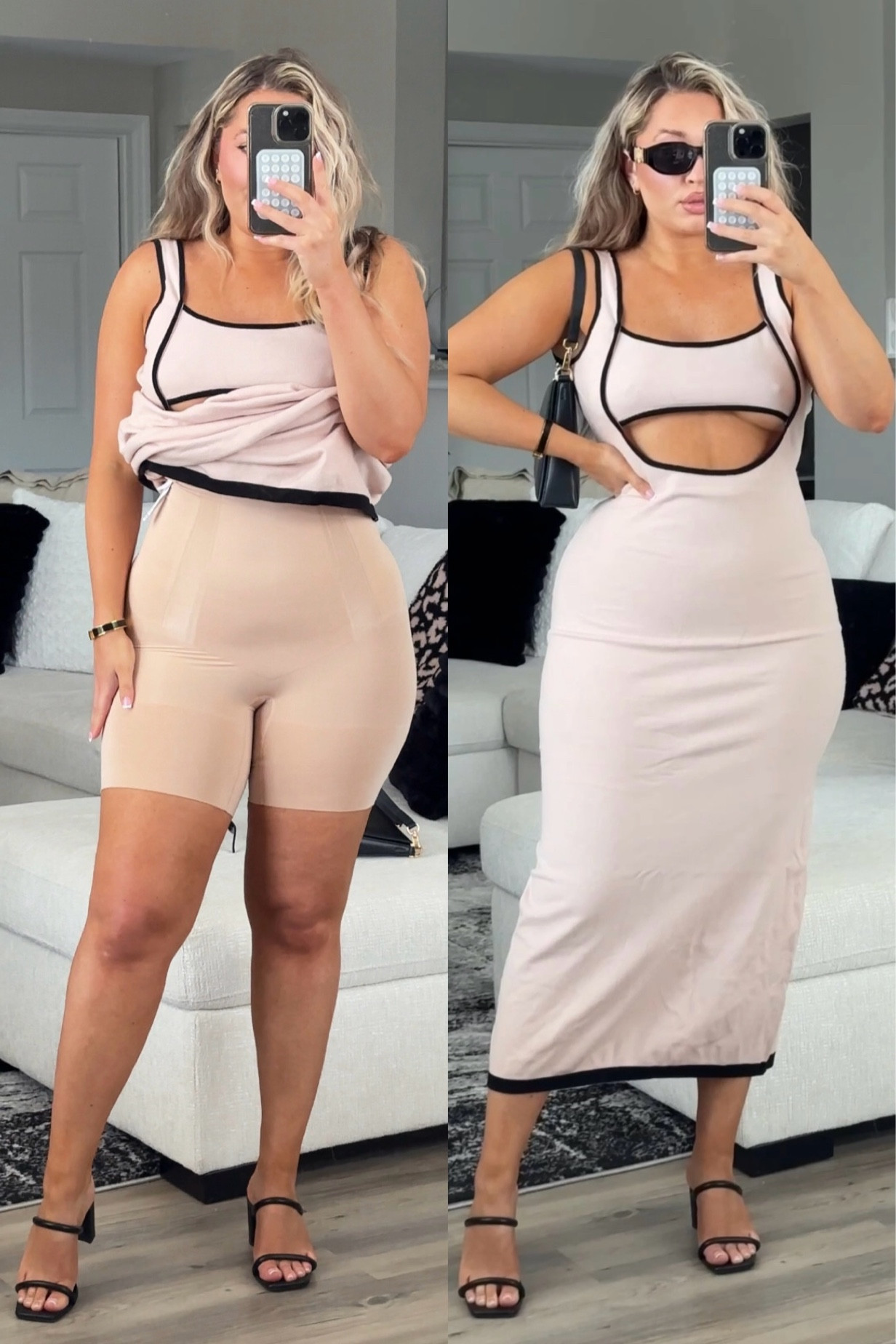 Spanx shapewear - this one is super snatching without cutting into your legs (also doesn’t compress the booty to make it look flat). Wearing a size regular large.
Use code NICOLEMXSPANX to save $$!

#LTKStyleTip #LTKMidsize