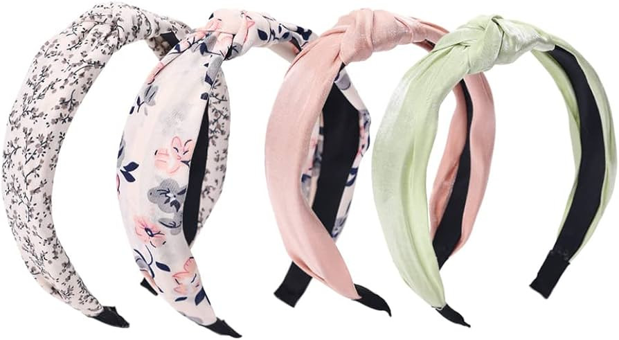 LifeDawn 4Pcs Headbands for Women,Floral Pattern Knotted Wide Headbands Cross Knot Hair Bands Vin... | Amazon (US)