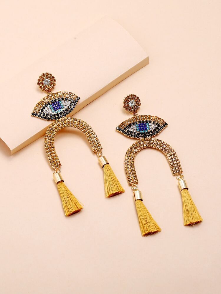 Rhinestone Decor Tassel Drop Earrings | SHEIN