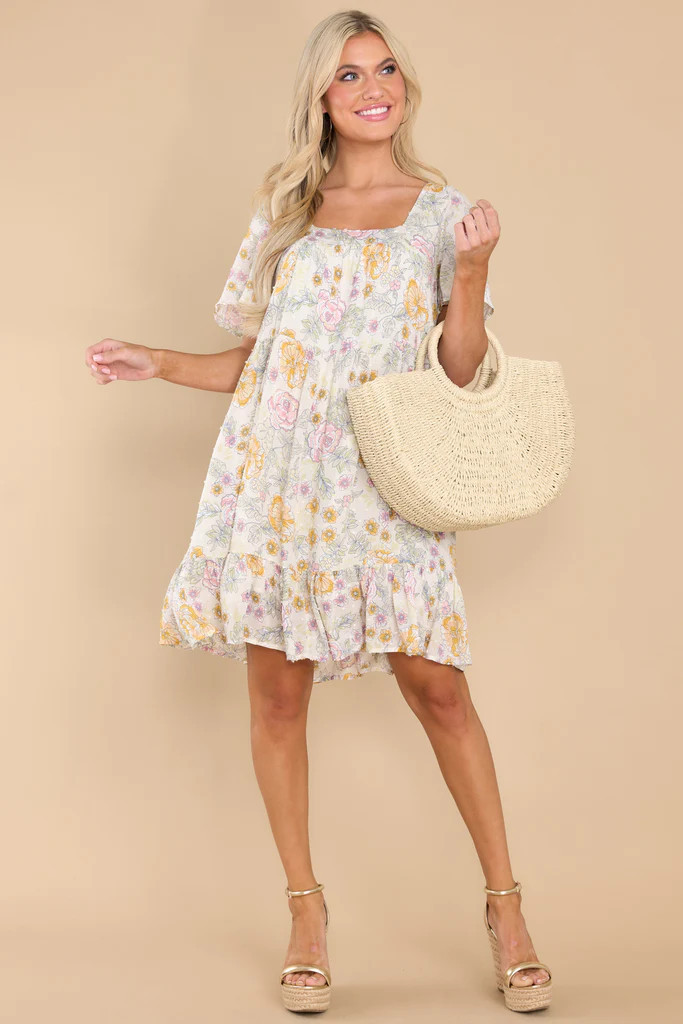 The Rumors Are True Ivory Floral Print Dress | Red Dress 