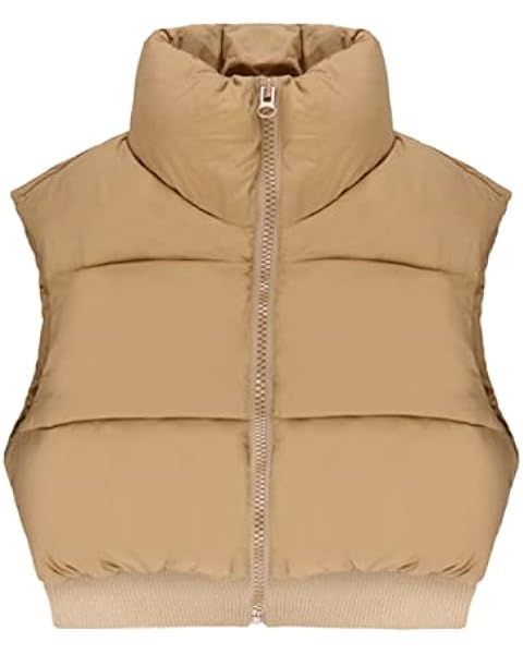 Fuinloth Women's Padded Vest, High Stand Collar Lightweight Zip Crop Puffer Gilet | Amazon (US)