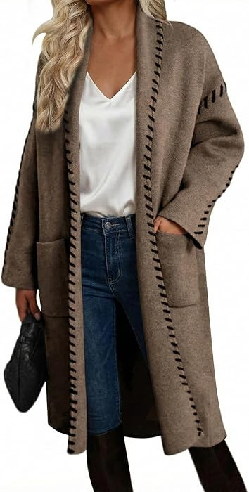 Womens Fall Long Cardigan Sweaters Oversized Chunky Jackets Open Front Knit Outwear Coats with Po... | Amazon (US)