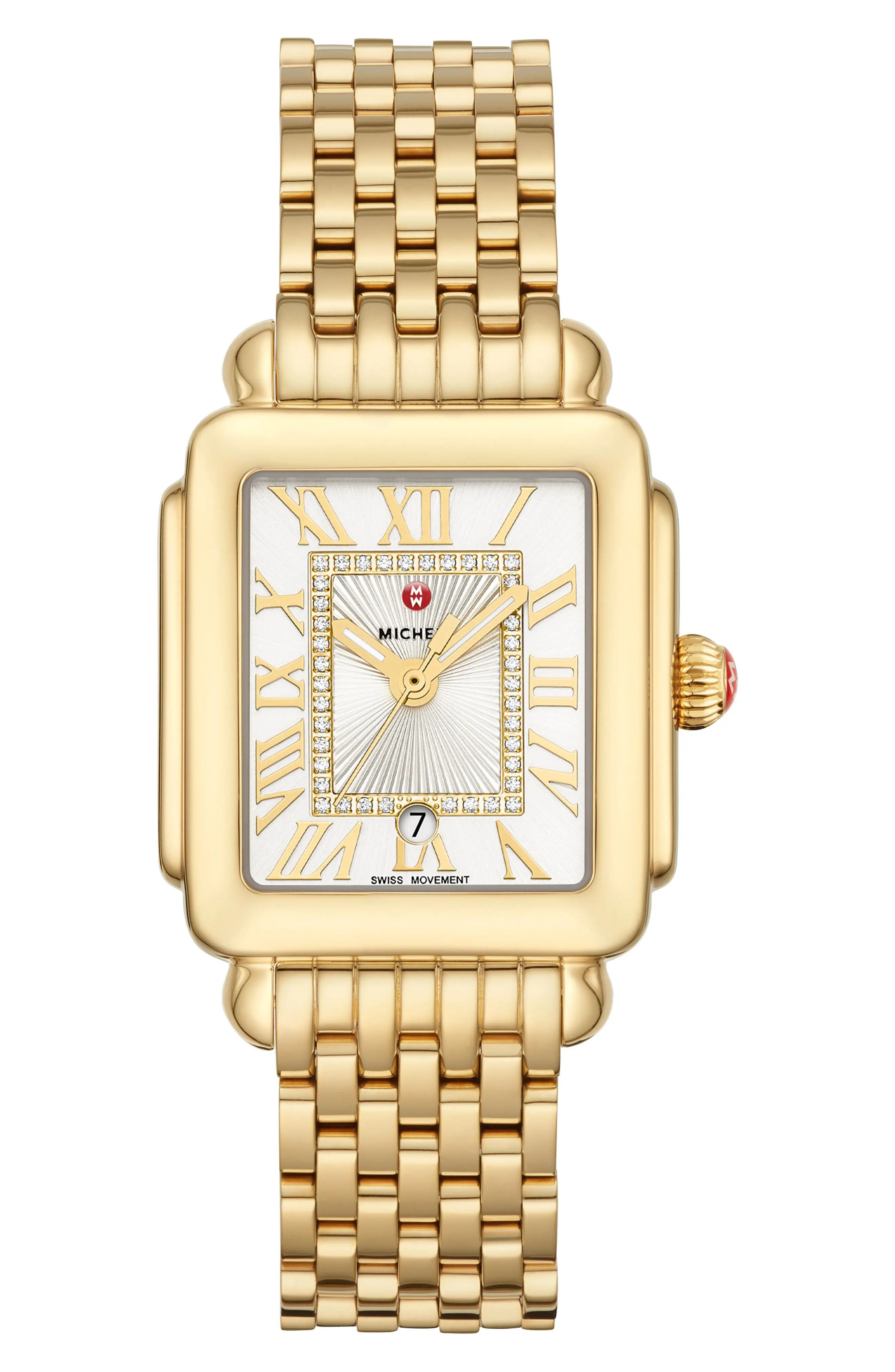 MICHELE Deco Madison Diamond Dial Watch Head & Bracelet, 29mm x 31mm in Gold at Nordstrom | Nordstrom
