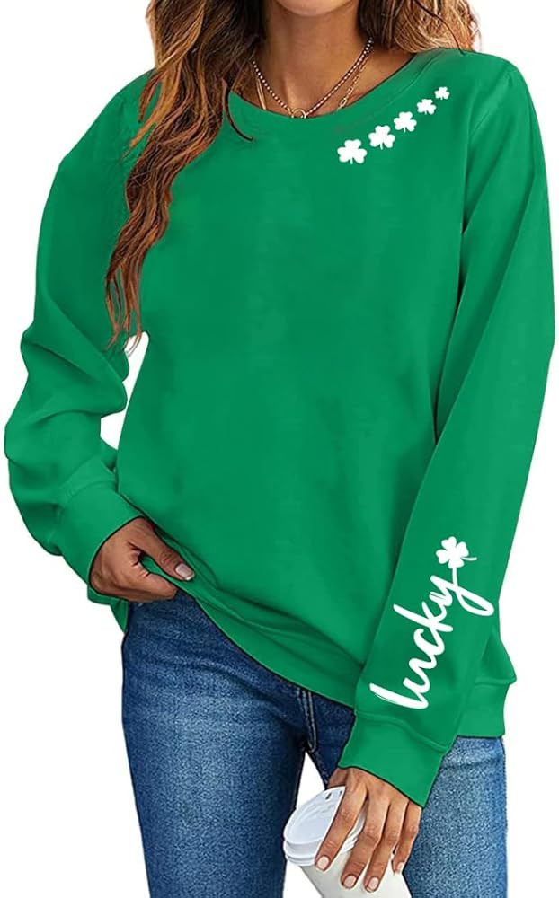 St. Patrick's Day Sweatshirt for Women Lucky Shamrock Long Sleeve Sweater Irish Clover Casual Gra... | Amazon (US)
