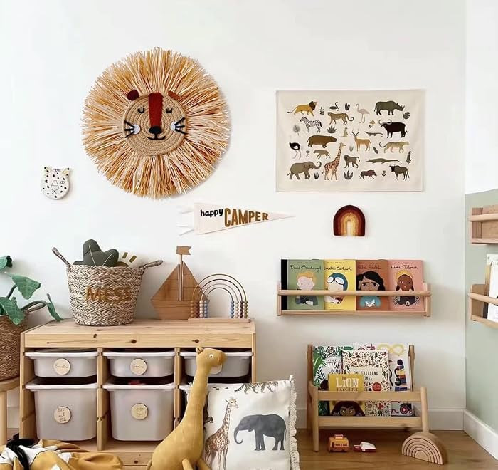 Charlbytion Wall Art Animal Head Hand Knitted Hanging,Cotton Thread Weaving Straw Cartoon Tassel ... | Amazon (US)