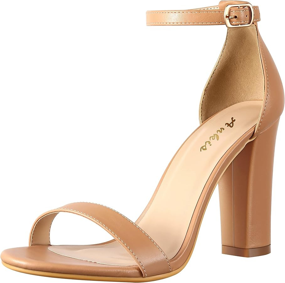 Ankis Nude Black Silver Clear Heels for Women Open Toe Ankle Strap Chunky Heel Pump Sandals Party... | Amazon (US)