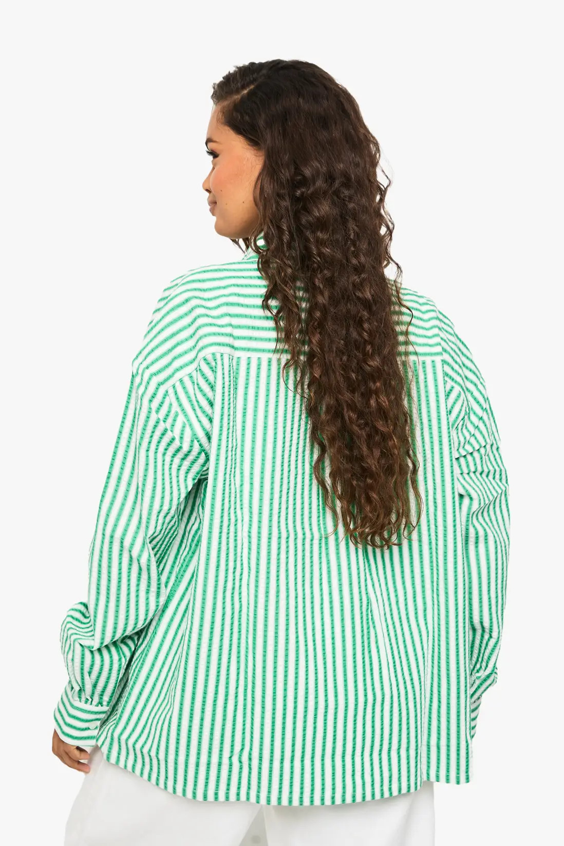 Green Seersucker Wide Stripe Oversized Shirt | Boohoo | Boohoo.com (UK & IE)