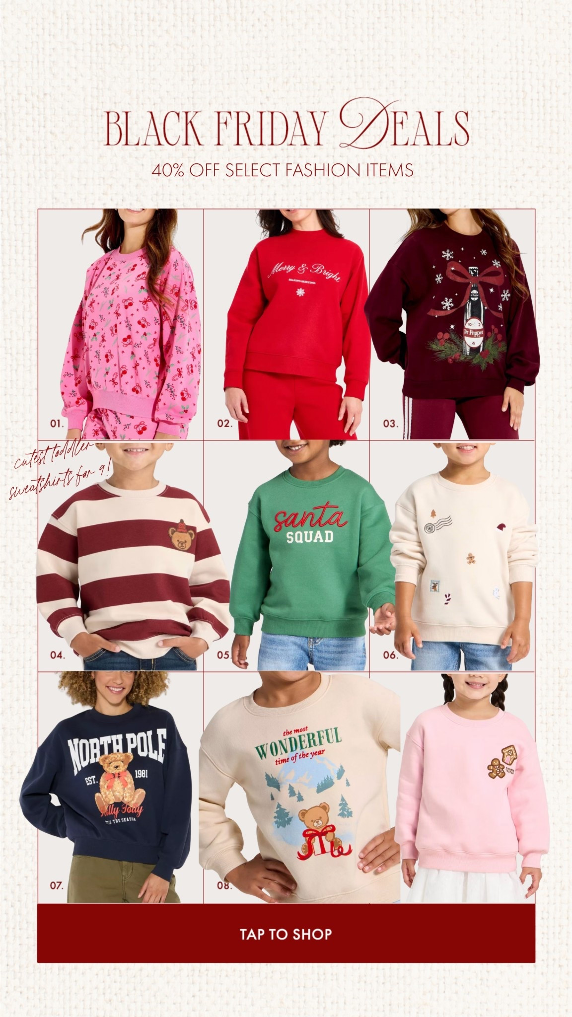 Target has the cutest holiday sweatshirts for women / toddler right now!!! 40% off! 👏🏼 I have a bunch of these for the kids and love… under $10!!!

Target holiday, toddler sweatshirts, teddy bear Christmas, Christmas sweatshirts, Black Friday deals 

#LTKSaleAlert #LTKCyberWeek #LTKHoliday