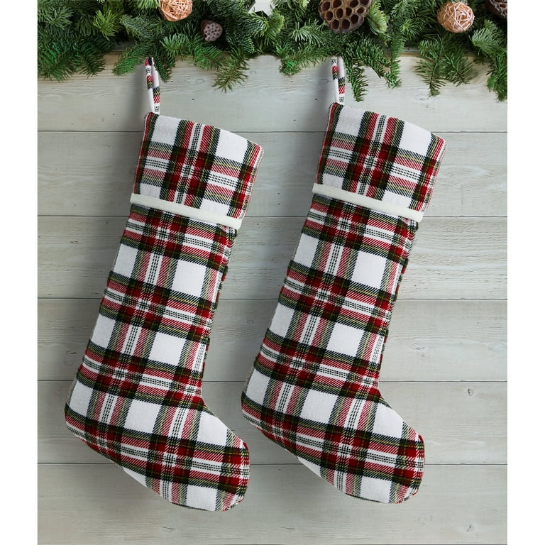 My Texas House Jewel White/Multi Plaid Christmas Stockings, 20" x 10" (2 Count) - Walmart.com | Walmart (US)