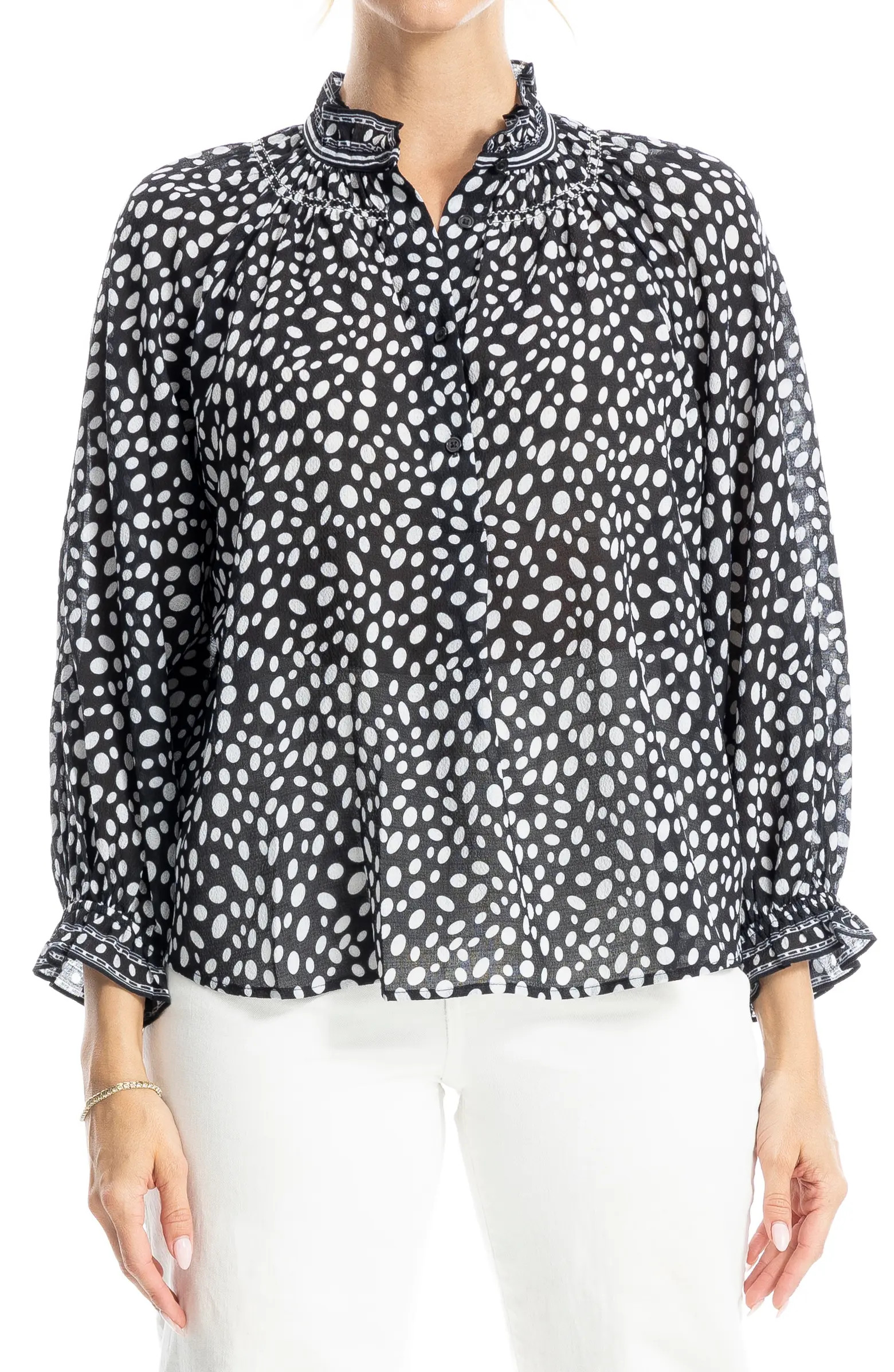 MAX STUDIO Ruffle Collar Puff Shoulder Top | Nordstromrack | Nordstrom Rack