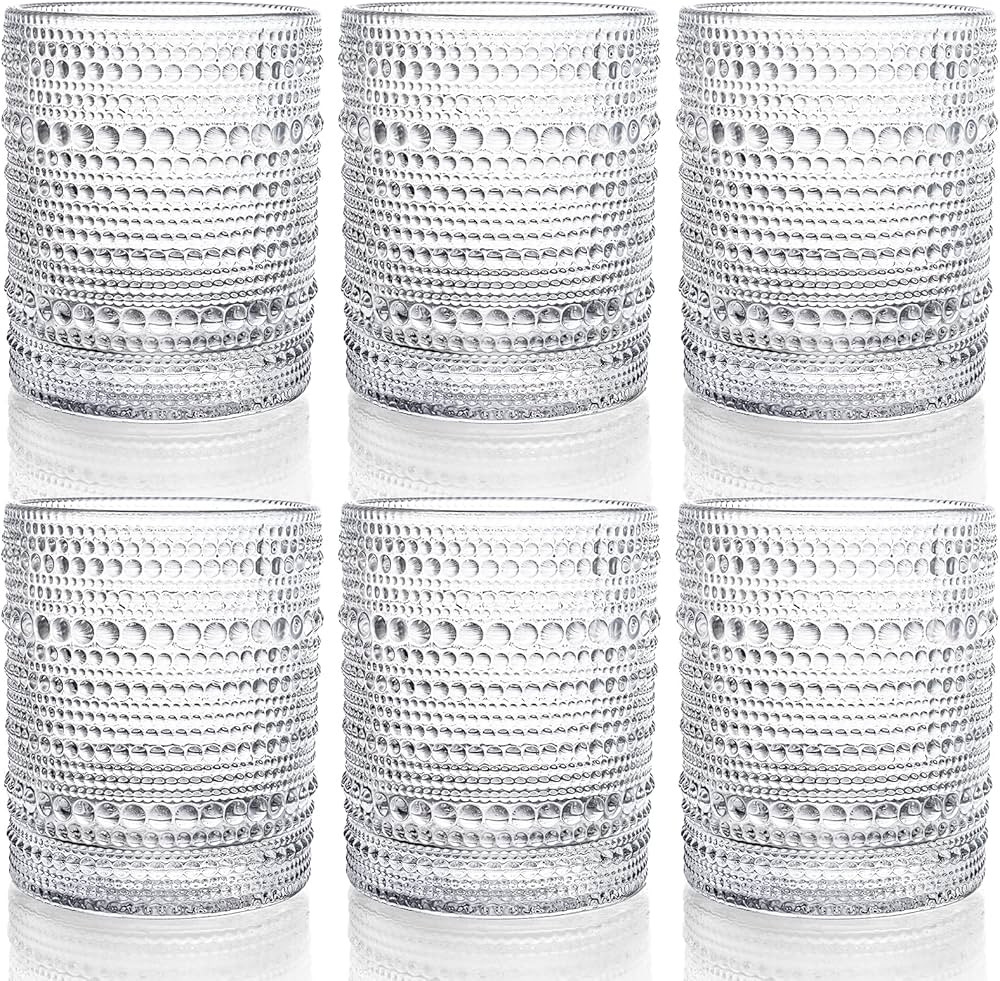 ZOOFOX Set of 6 Romantic Water Glasses, 12 oz Hobnail Glasses Tumbler, Clear Embossed Vintage Gla... | Amazon (US)