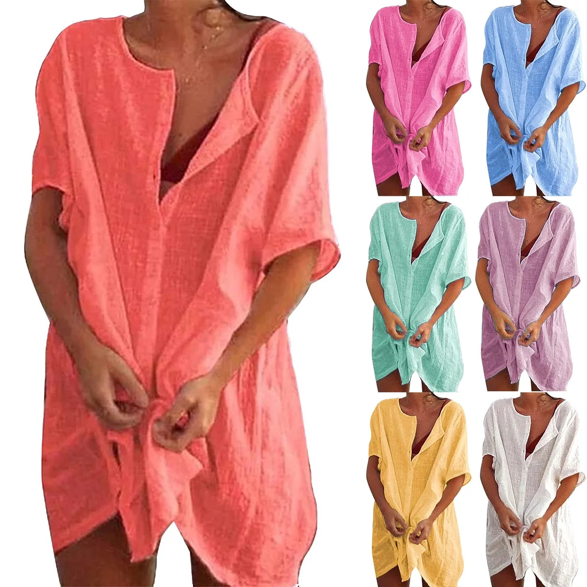 Women's Beach Bikini Cover Up Shirt Summer Swimsuit Beach Cover Up Shirt S-4XL Sun Protection | Walmart (US)