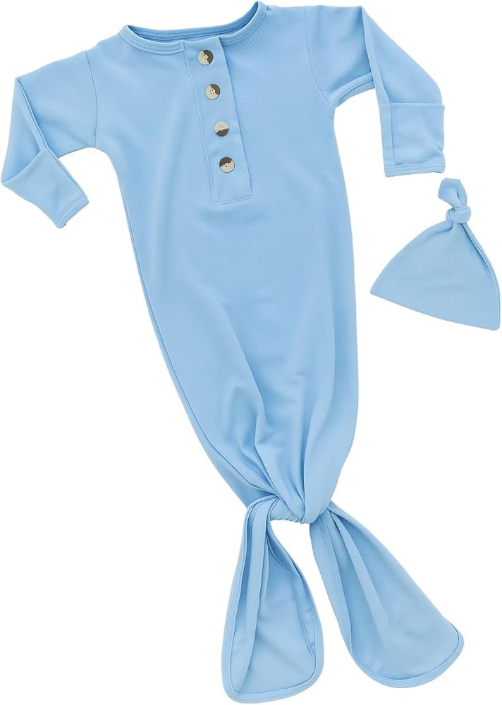 Stroller Society Newborn Knotted Baby Gown and Hat Set for Baby Boy or Baby Girl | Amazon (US)