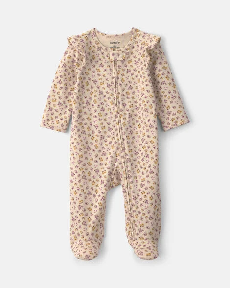 Baby Girl Floral 100% Cotton 2-Way Zip Sleep & Play Pajamas - Cream | Carter's | Carter's Inc