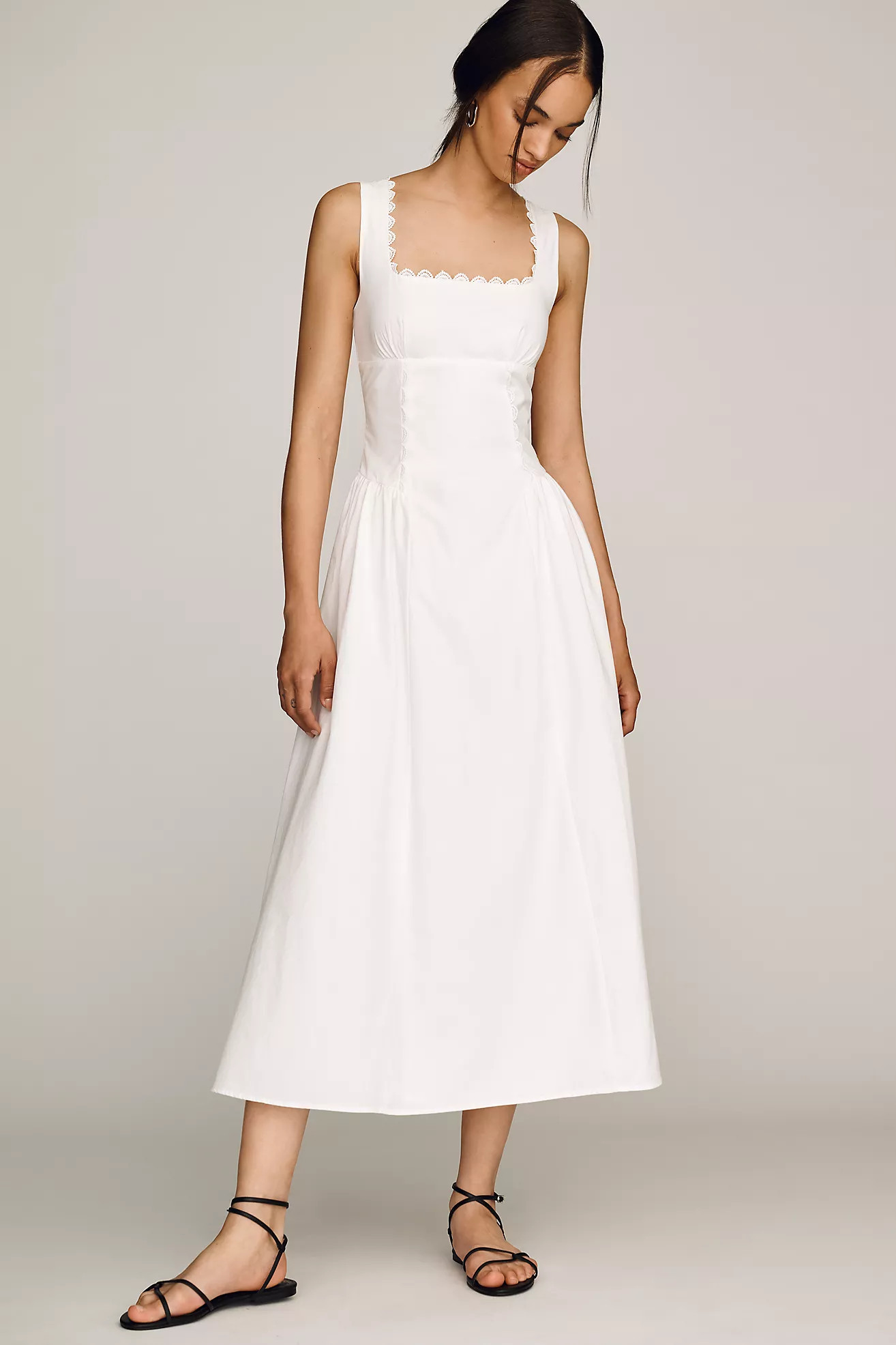 Moon River Cotton Square-Neck Midi Dress | Anthropologie (US)
