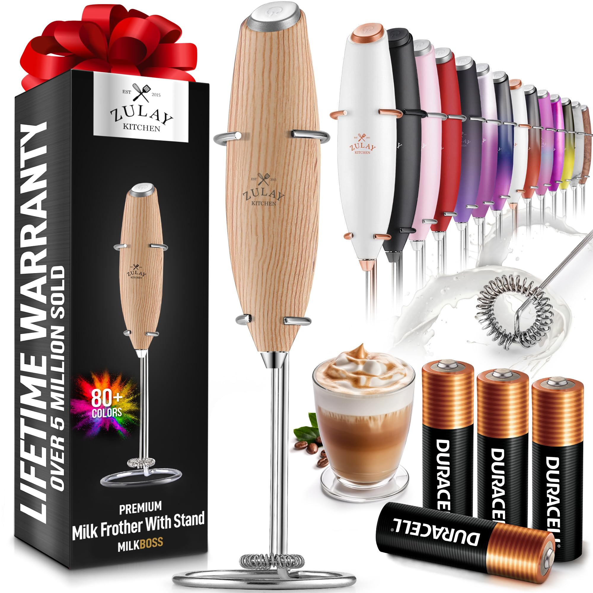 Zulay Powerful Milk Frother (4 Duracell Batteries Included) - Handheld Milk Frother Wand Drink Mi... | Amazon (US)