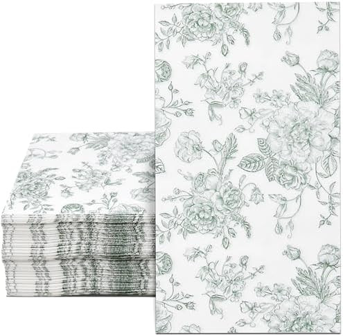 100 Sage Green Floral Guest Napkins Disposable Paper Spring Chinoiserie Flowers Toile Napkin for ... | Amazon (US)