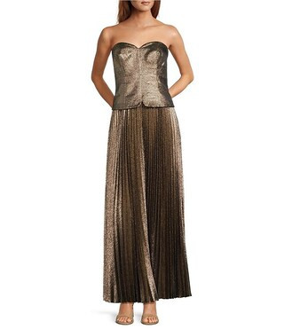 Antonio Melani Billie Crepe Strapless Pleated Metallic Maxi Dress | Dillard's | Dillard's
