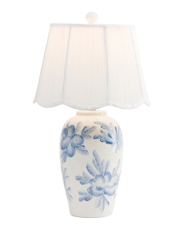 25in Ceramic Floral Table Lamp With Linen Pleated Shade | Bedroom | Marshalls | Marshalls