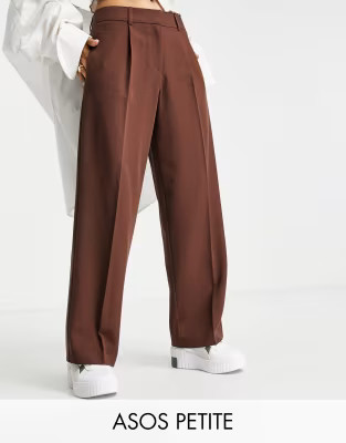 ASOS DESIGN Petite everyday boy slouch pants in chocolate | ASOS (Global)