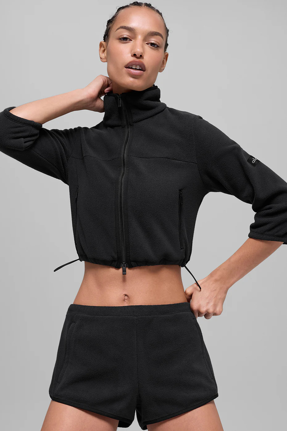 ALO | Polar Fleece Retreat Cropped Jacket in Black, Size: 2XS | Alo Yoga (US)