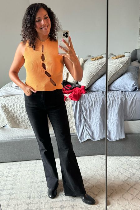 Love this cutout knit rank for showing some skin in a rather subtle way (though I did pasties for the side view 😅). I wore it over flare Madewell jeans (size 29, TTS) and Tory Burch booties (size 11, TTS)  

#LTKMidsize #LTKStyleTip #LTKSeasonal