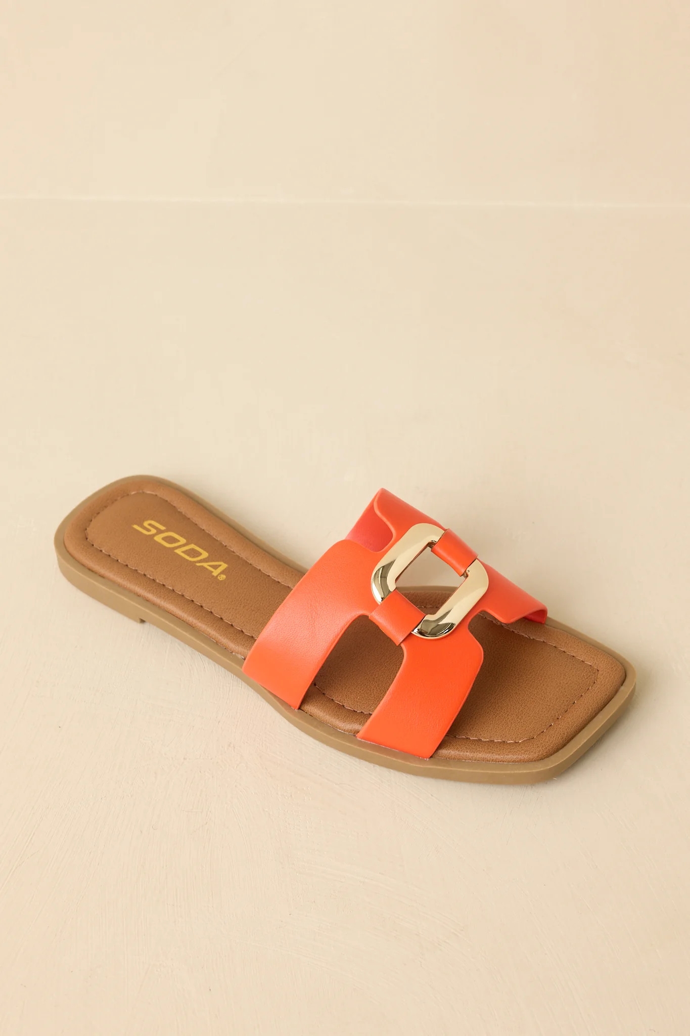 Time After Time Orange Faux Leather Sandals | Red Dress
