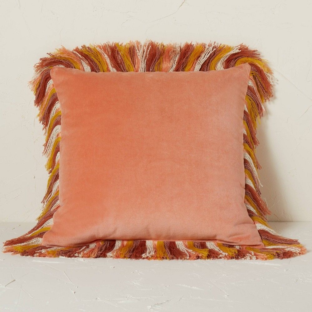 Velvet Square Throw Pillow with Fringe Terracotta - Opalhouse designed with Jungalow | Target