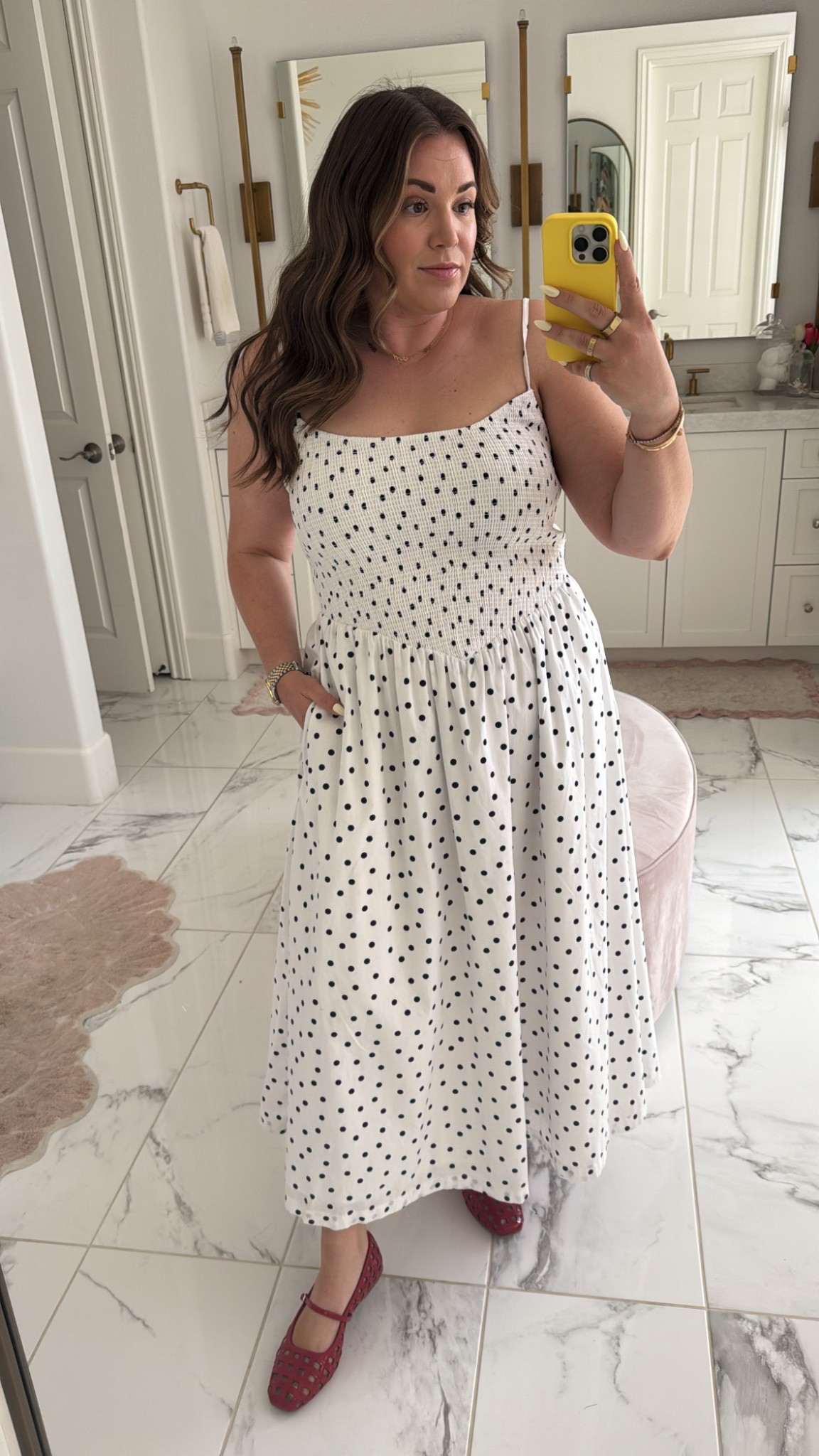curvy midsize white and black polka dot midi dress for spring! wearing size large. on sale for 30% off, plus an extra 15% with code DRESSYAF 

#LTKFindsUnder100 #LTKMidsize #LTKSeasonal
