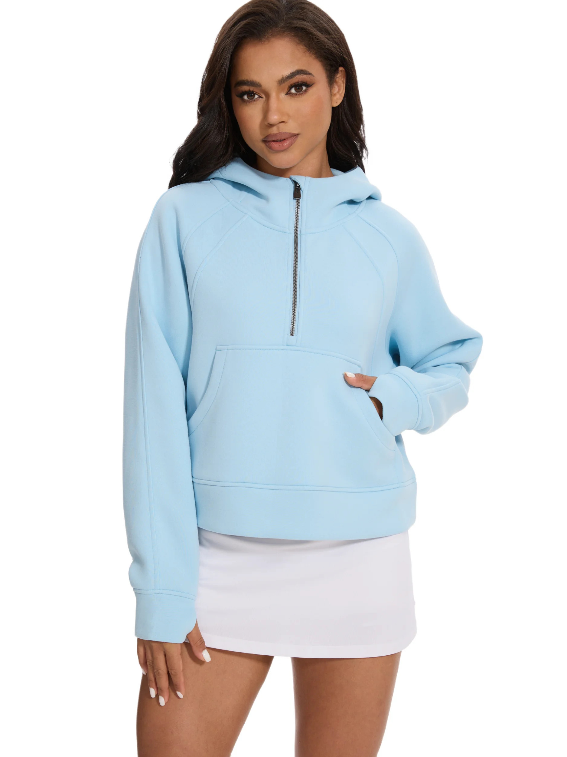 Xidunhg Women's Hoodies Half Zip Long Sleeve Fleece Lined Crop Pullover Sweatshirts with Pockets ... | Walmart (US)