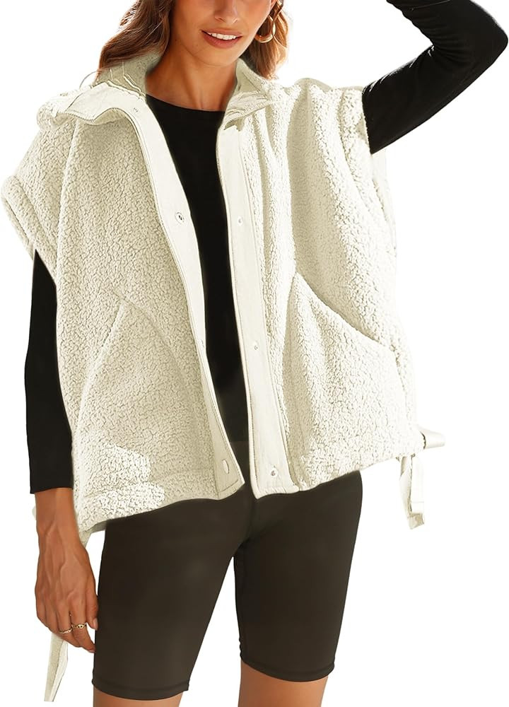 Athlisan Womens Fleece Vest Casual Sleeveless Button Down Sherpa Jacket Outerwear with Pockets | Amazon (US)